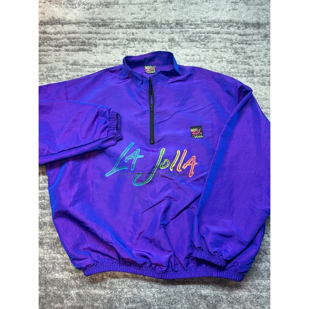 90s Surf Style Windbreaker USA OS Purple La Jolla California 1/4 Zip Retro